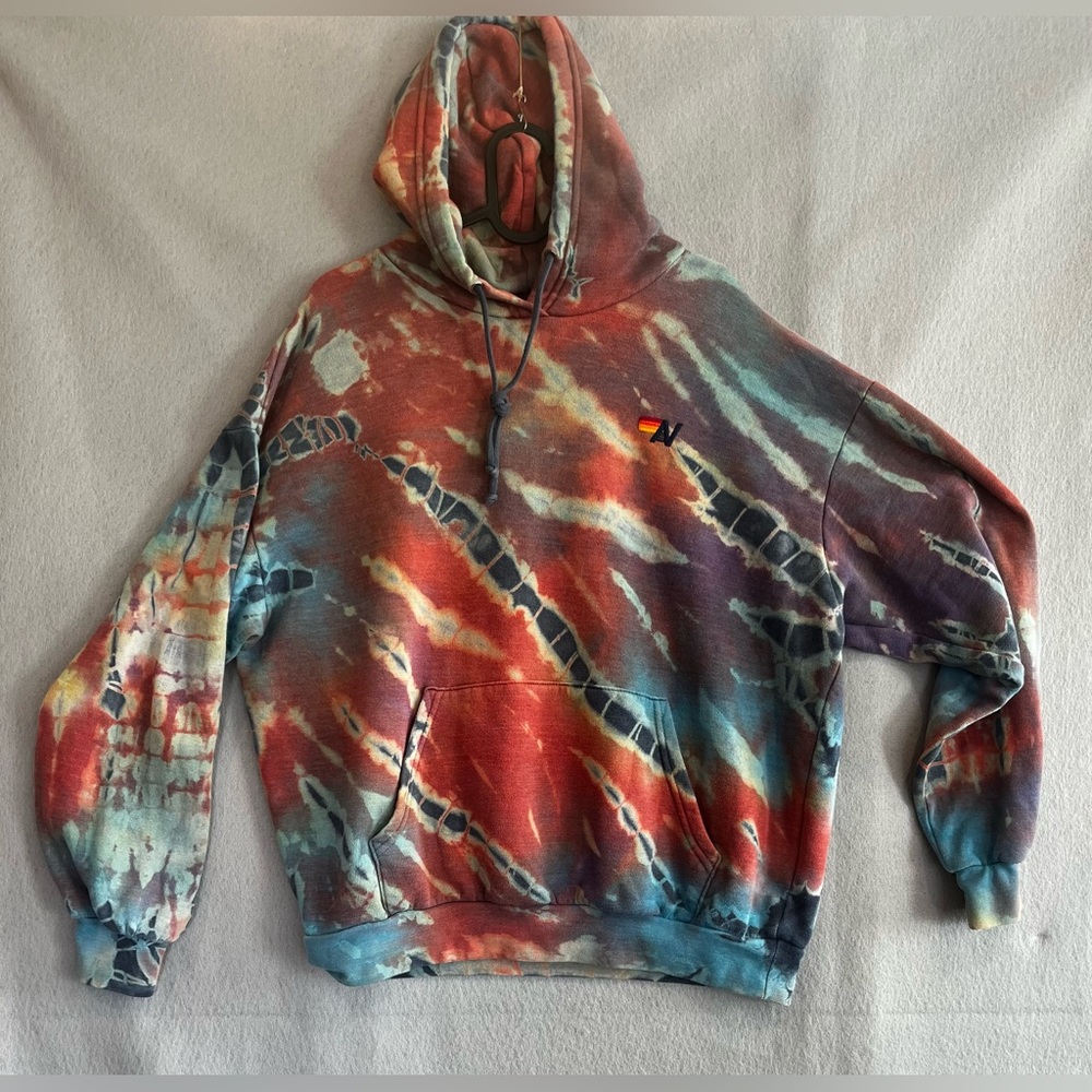 Aviation Nation Multicolor Hand Tie-Dyed Hoodie Sweater Size S Unisex